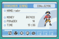 Tarjeta de entrenador con la quinta medalla de Johto